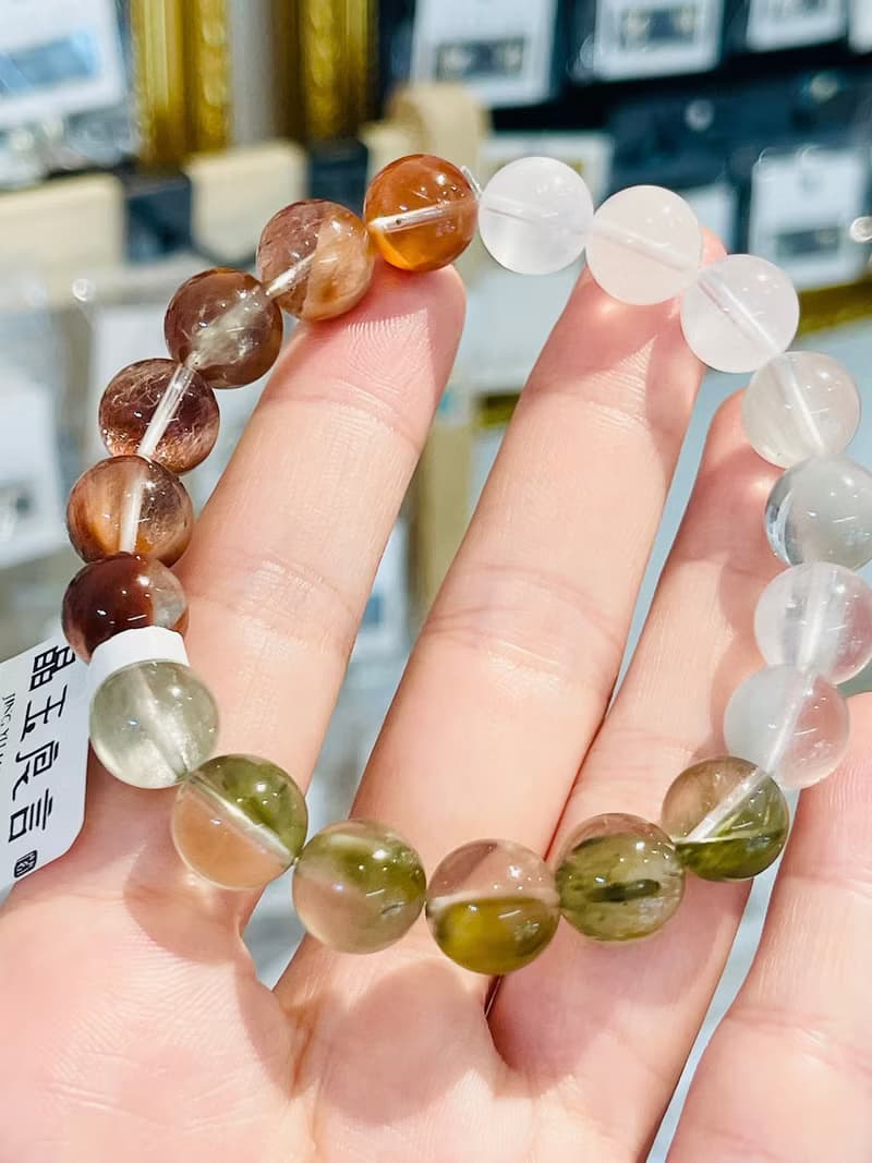 精品半盆帶銀藍灰稀有兔毛漸層彩兔水晶10.5mm32.1g水晶手珠