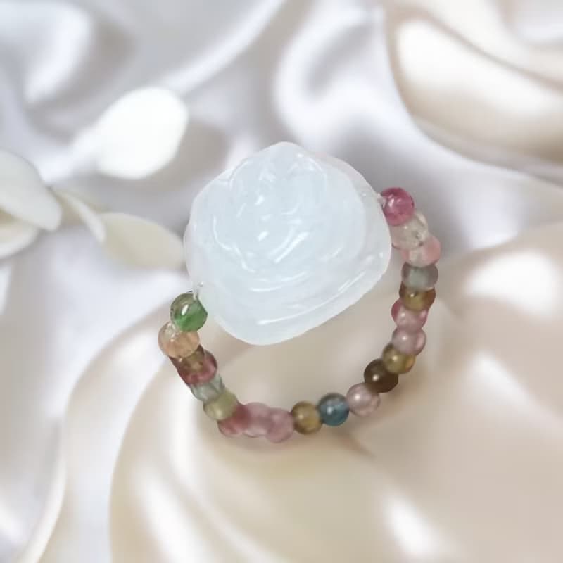 冰種白翡翡翠花花碧璽戒指  | 天然緬甸玉A貨翡翠 | 送禮