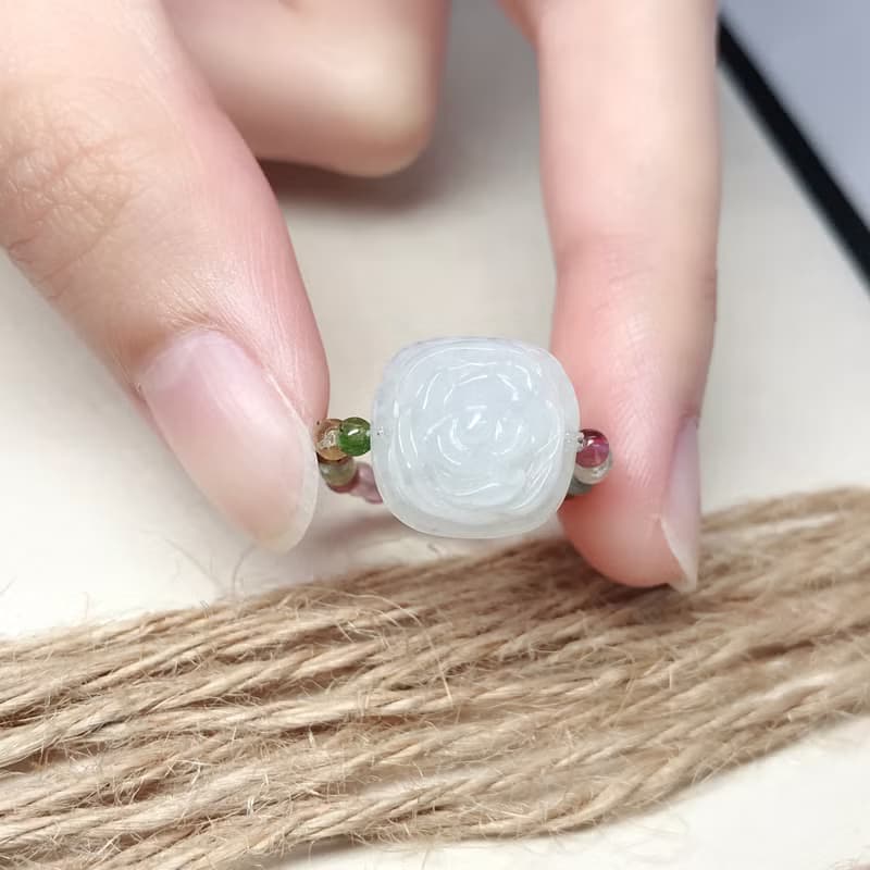 冰種白翡翡翠花花碧璽戒指  | 天然緬甸玉A貨翡翠 | 送禮