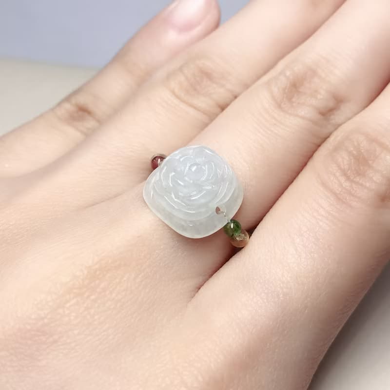冰種白翡翡翠花花碧璽戒指  | 天然緬甸玉A貨翡翠 | 送禮