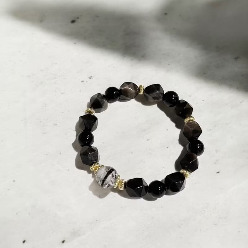 Mimis設計款 黑金墨影 胎毛水晶手鍊