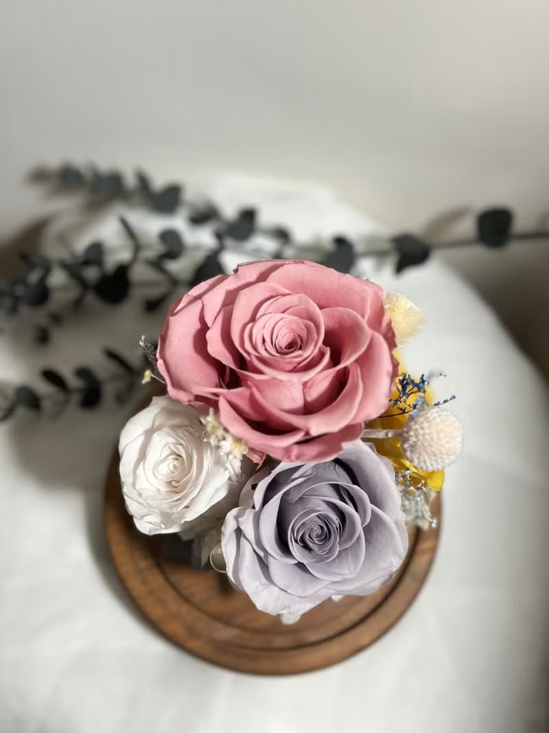 永恆一束花 玫瑰花束玻璃罩 永生花盅 情人節禮物