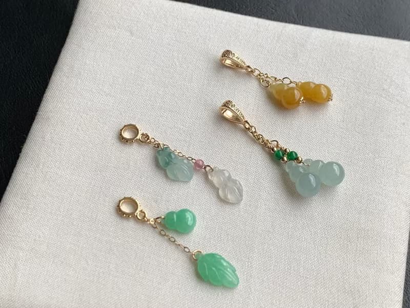 天然緬甸玉翡翠項鍊 美國14K包金項鍊 玉葫蘆 玉葉