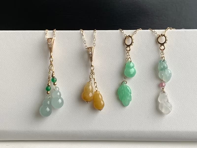 天然緬甸玉翡翠項鍊 14kgf注金項鍊 玉葫蘆 玉葉