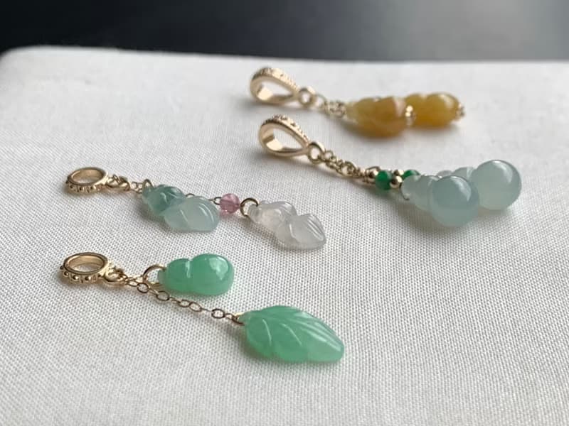 天然緬甸玉翡翠項鍊 美國14K包金項鍊 玉葫蘆 玉葉