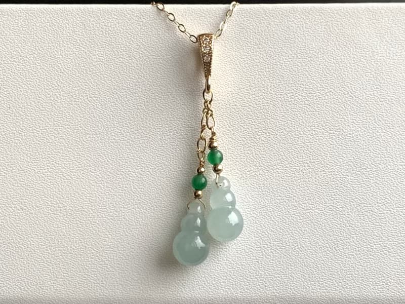 天然緬甸玉翡翠項鍊 14kgf注金項鍊 玉葫蘆 玉葉