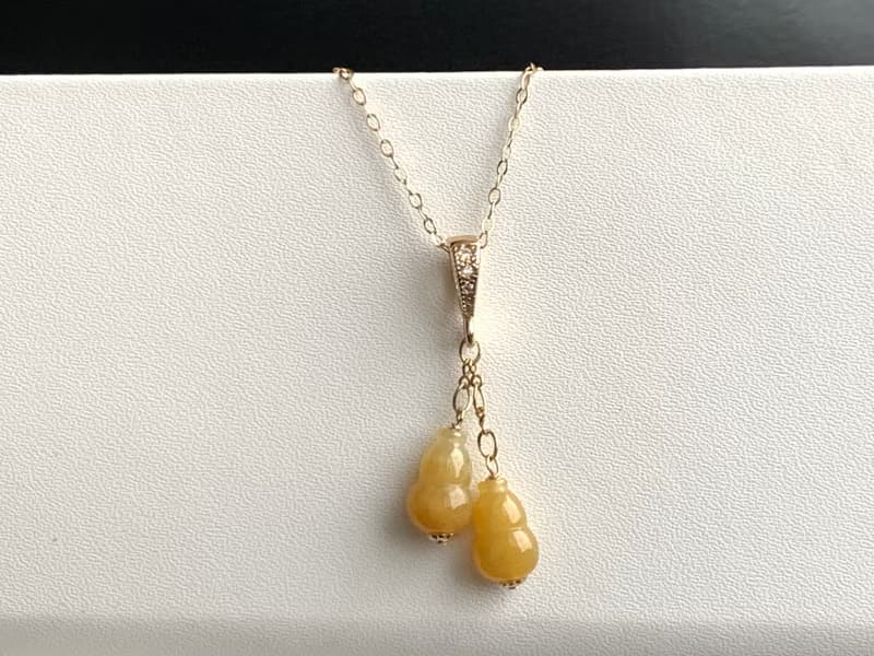 天然緬甸玉翡翠項鍊 14kgf注金項鍊 玉葫蘆 玉葉