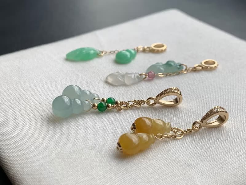 天然緬甸玉翡翠項鍊 美國14K包金項鍊 玉葫蘆 玉葉