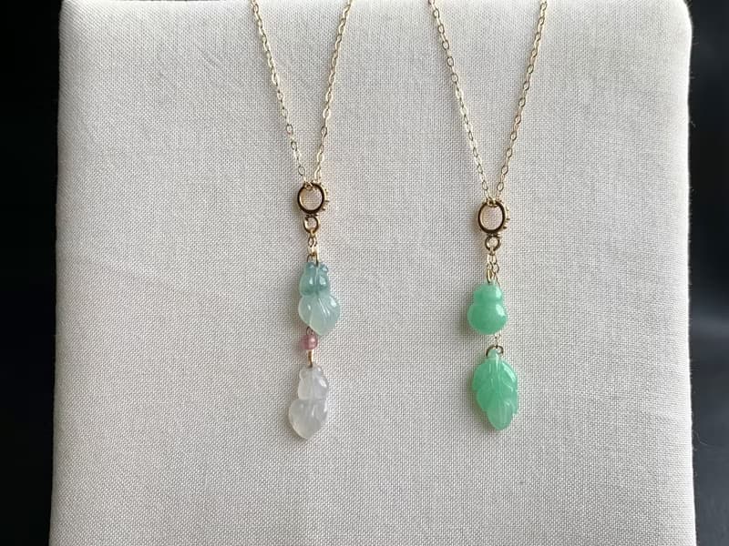 天然緬甸玉翡翠項鍊 美國14K包金項鍊 玉葫蘆 玉葉