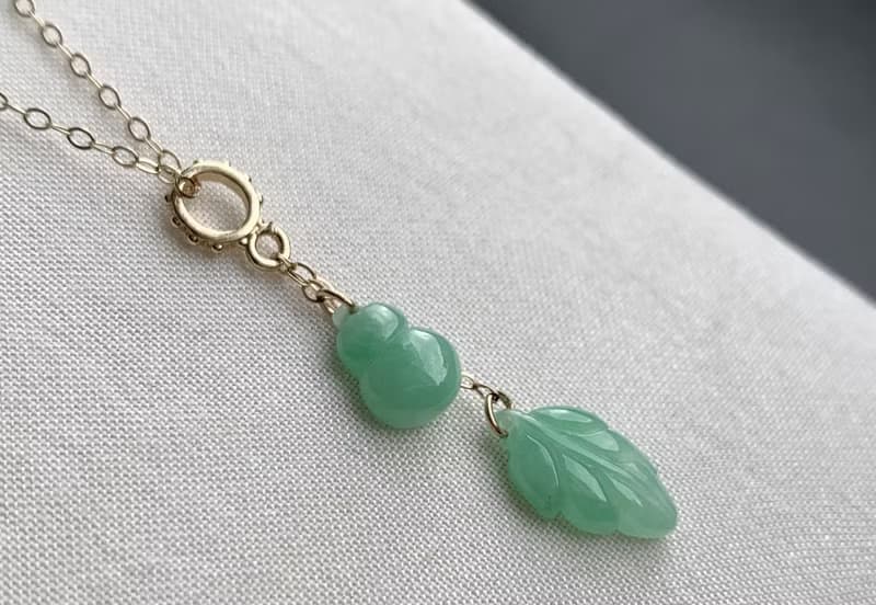 天然緬甸玉翡翠項鍊 美國14K包金項鍊 玉葫蘆 玉葉