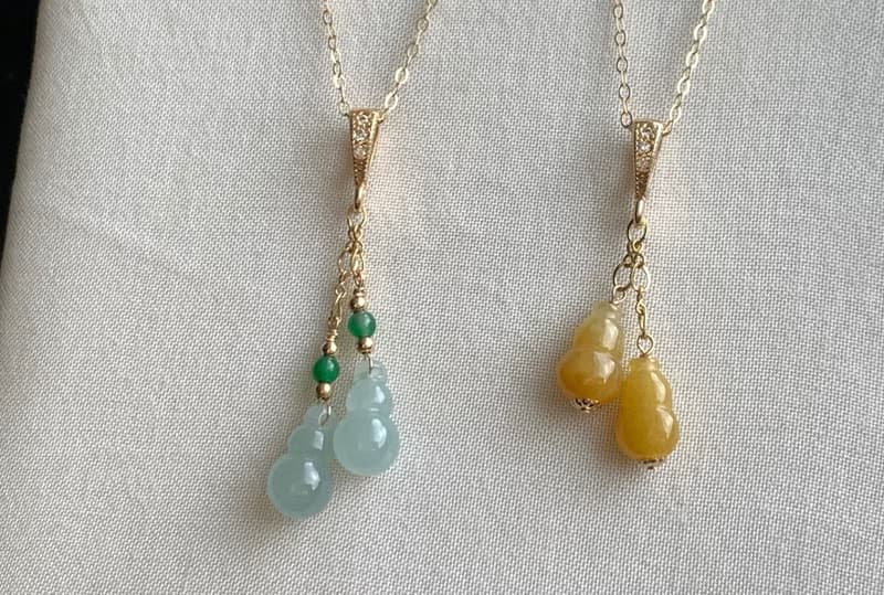 天然緬甸玉翡翠項鍊 美國14K包金項鍊 玉葫蘆 玉葉