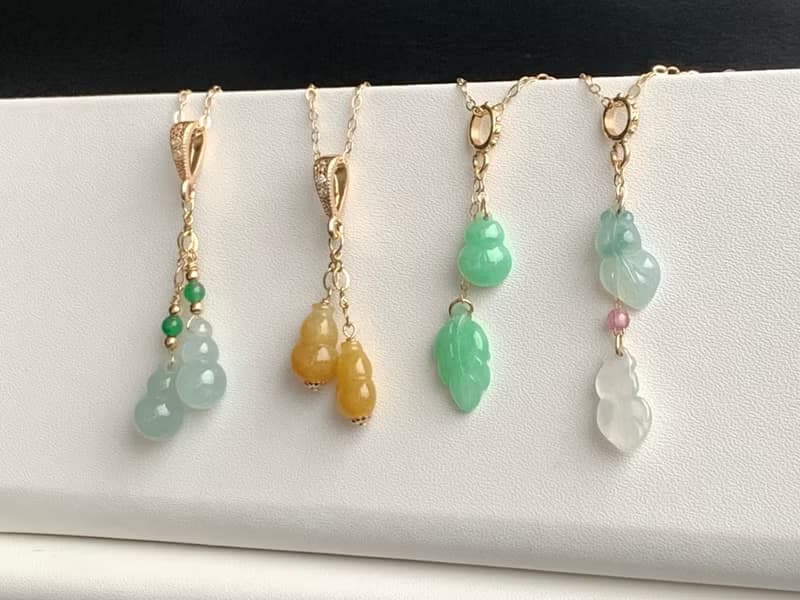 天然緬甸玉翡翠項鍊 14kgf注金項鍊 玉葫蘆 玉葉