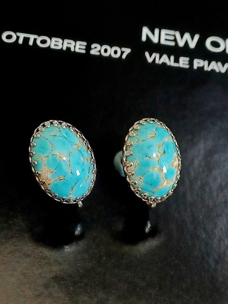 vintage jewelry  典雅仿綠松石 夾式耳環