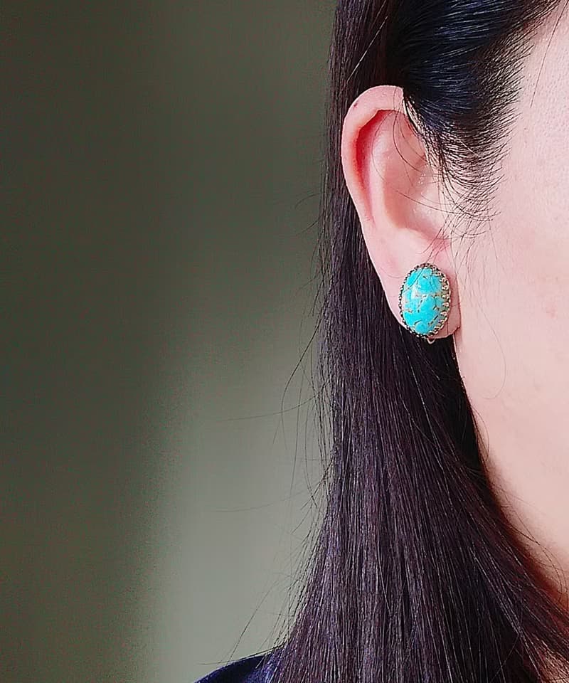 vintage jewelry  典雅仿綠松石 夾式耳環