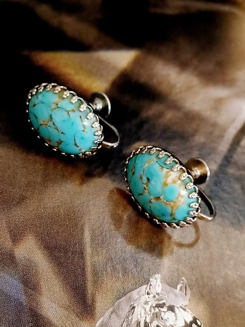 vintage jewelry  典雅仿綠松石 夾式耳環