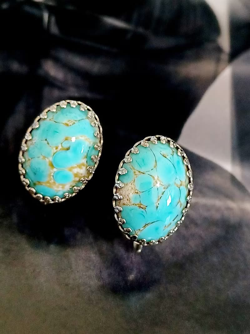 vintage jewelry  典雅仿綠松石 夾式耳環