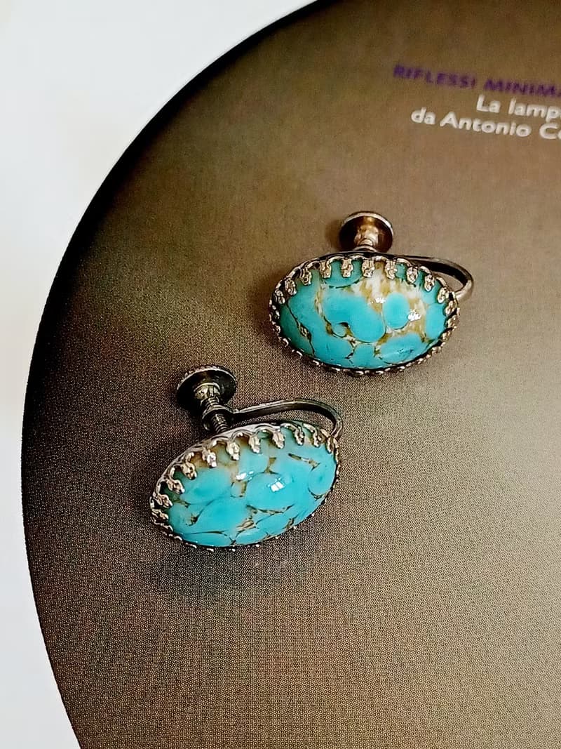 vintage jewelry  典雅仿綠松石 夾式耳環