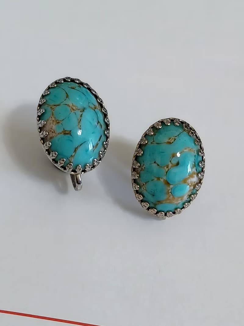 vintage jewelry  典雅仿綠松石 夾式耳環