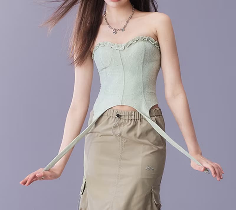 法式優雅 法式甜辣妹魚骨胸綠色上衣