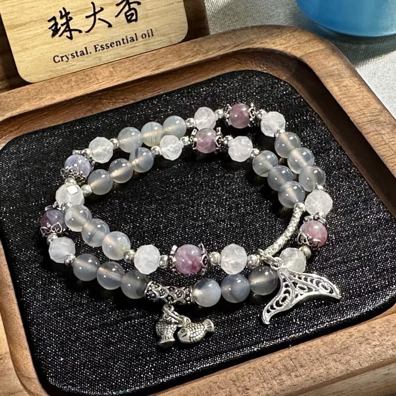 春曉映紫 煙紫瑪瑙 紫紅碧璽 粉晶 手鍊 手串