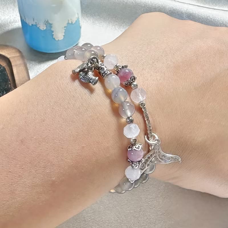 春曉映紫 煙紫瑪瑙 紫紅碧璽 粉晶 手鍊 手串