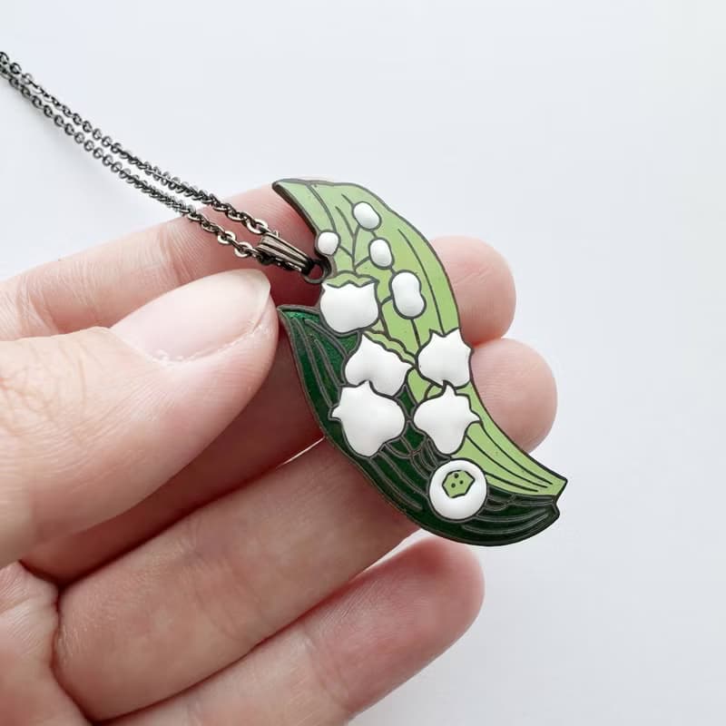 すずらん 【Green】七宝焼のペンダント 丹銅メタル七宝