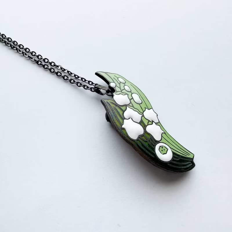 すずらん 【Green】七宝焼のペンダント 丹銅メタル七宝