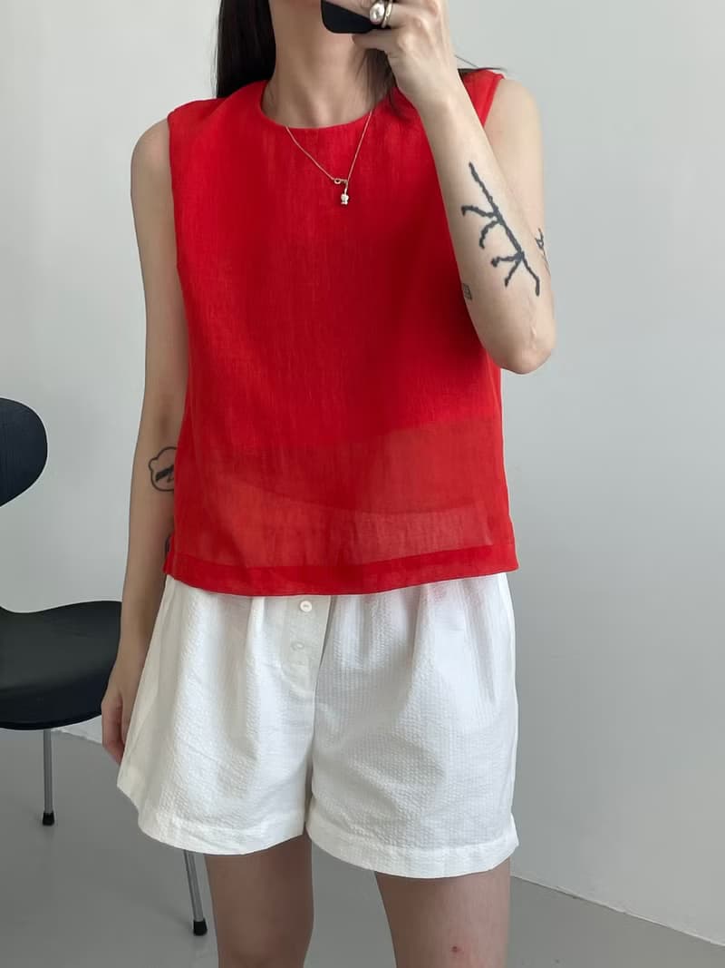 3rd 三天堂日本棉麻橘紅色小背心 japanese cotton linen tank
