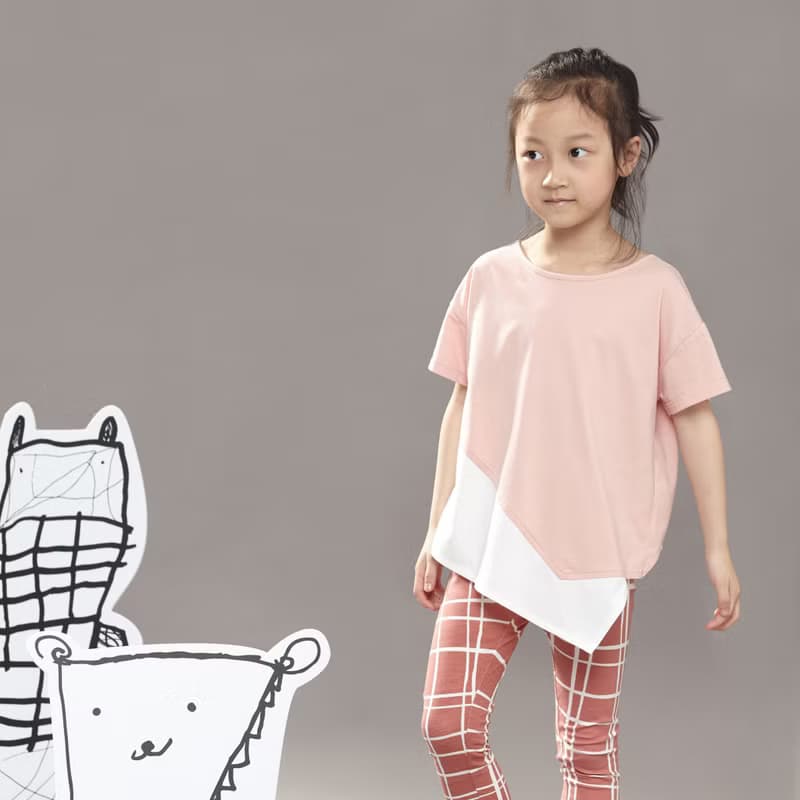 Comoyo-不規則配色短袖(粉/灰)