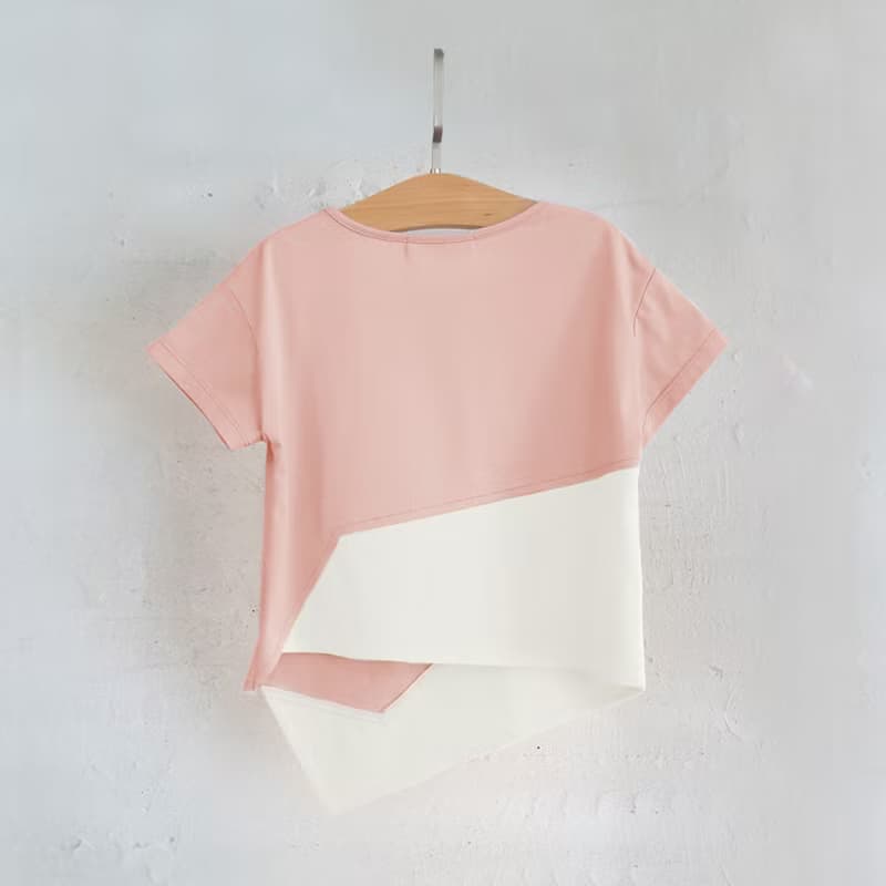Comoyo-不規則配色短袖(粉/灰)