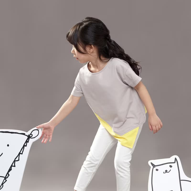 Comoyo-不規則配色短袖(粉/灰)