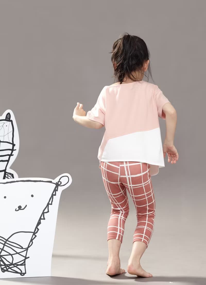 Comoyo-不規則配色短袖(粉/灰)