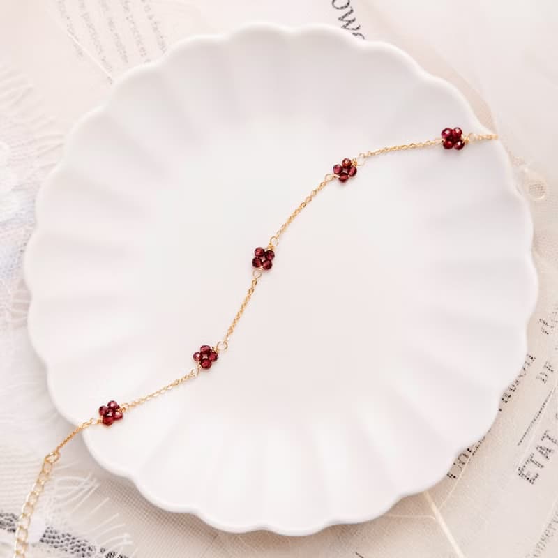 愛情 x 石榴石 誕生石 黃銅鍍18K【初見花語】手鍊