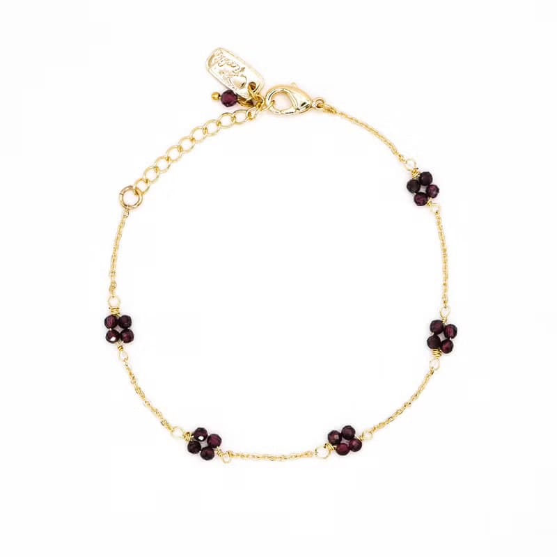 愛情 x 石榴石 誕生石 黃銅鍍18K【初見花語】手鍊