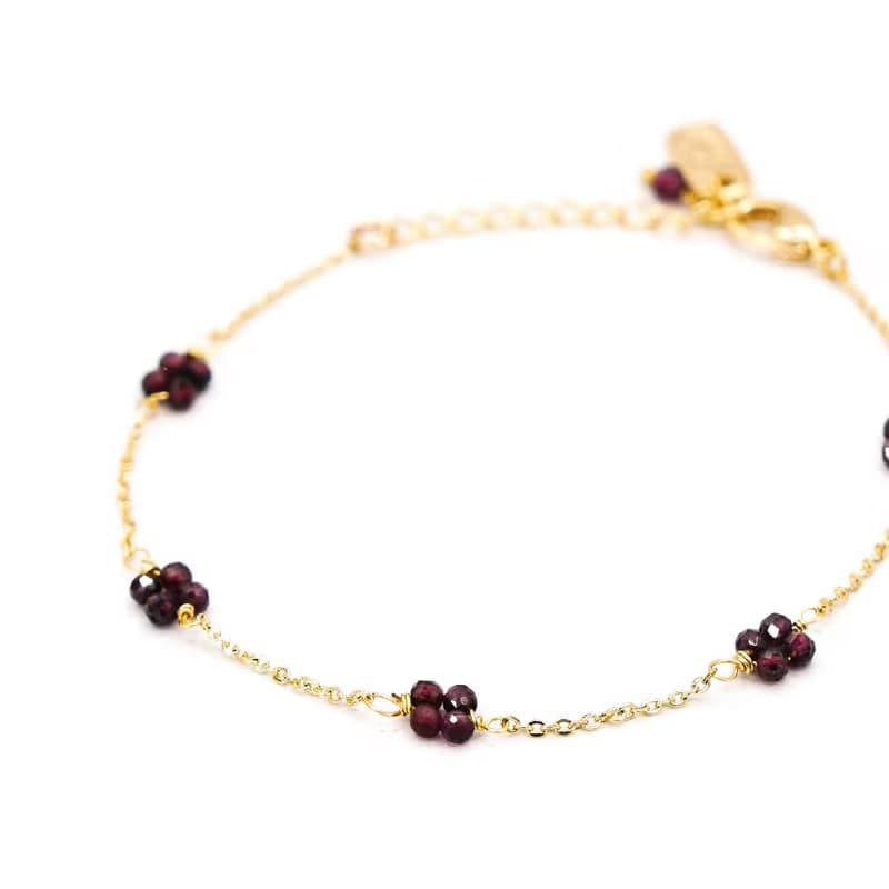 愛情 x 石榴石 誕生石 黃銅鍍18K【初見花語】手鍊