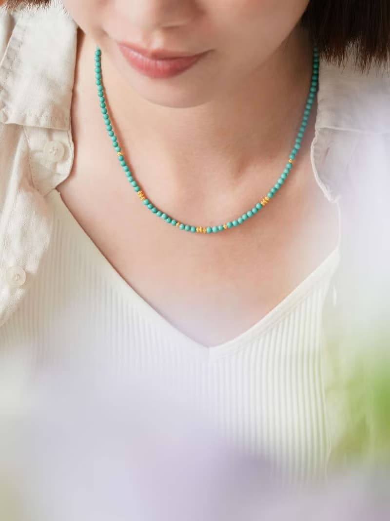 原創只此青綠綠松石小米珠項鏈手作串珠項鏈