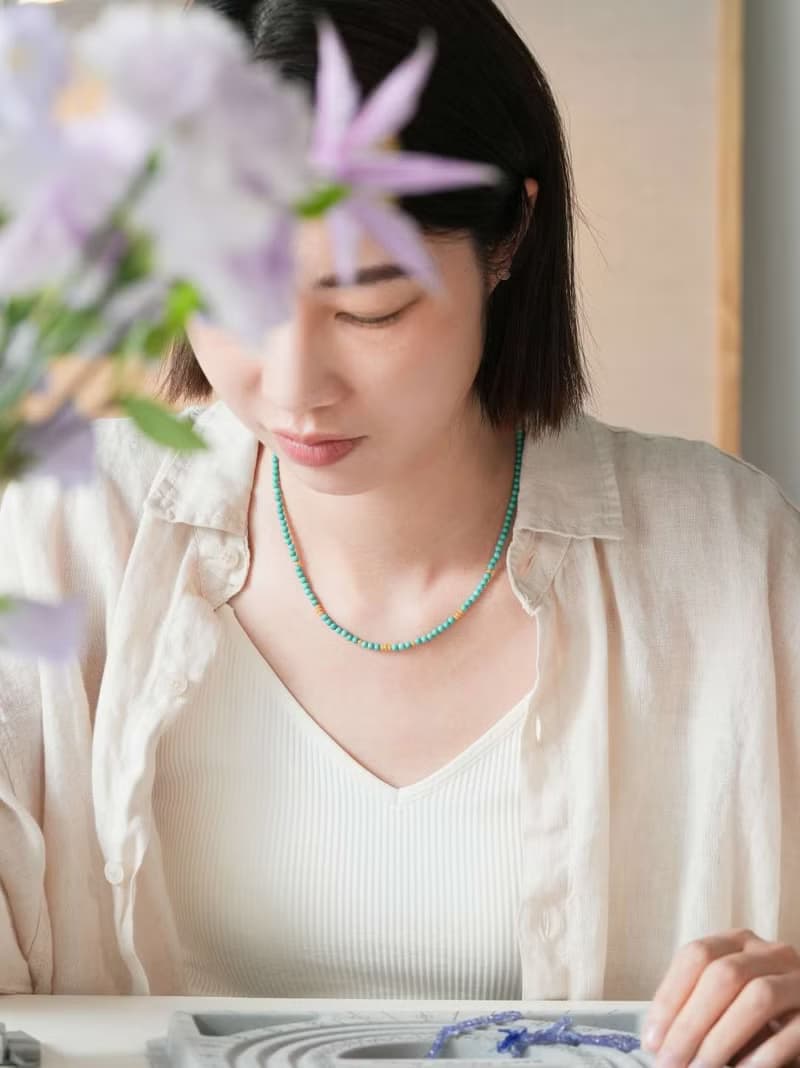 原創只此青綠綠松石小米珠項鏈手作串珠項鏈