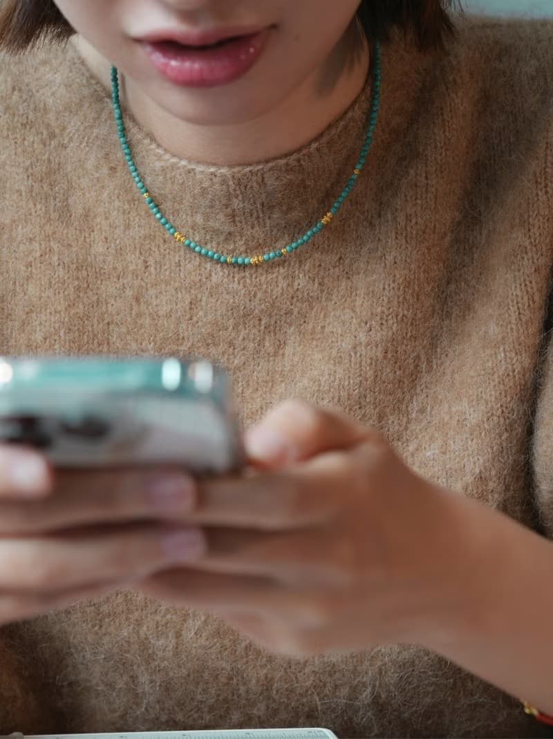 原創只此青綠綠松石小米珠項鏈手作串珠項鏈