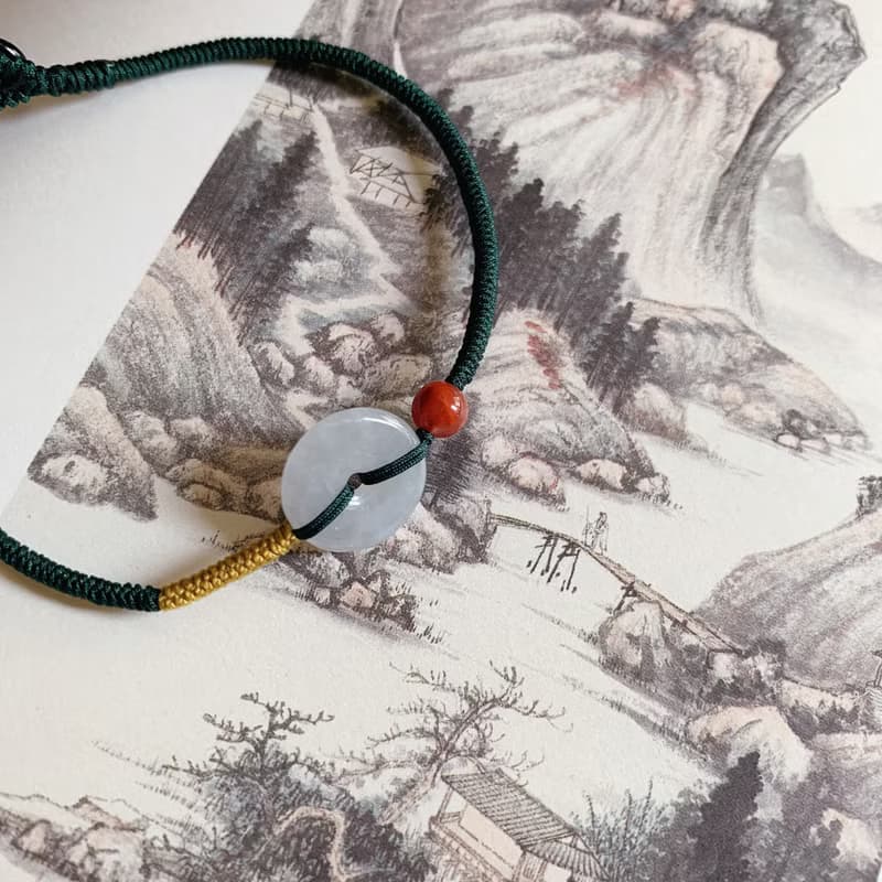 售完欣賞 楊柳依青。天然翡翠平安扣復古編織手鏈 南紅古風手繩