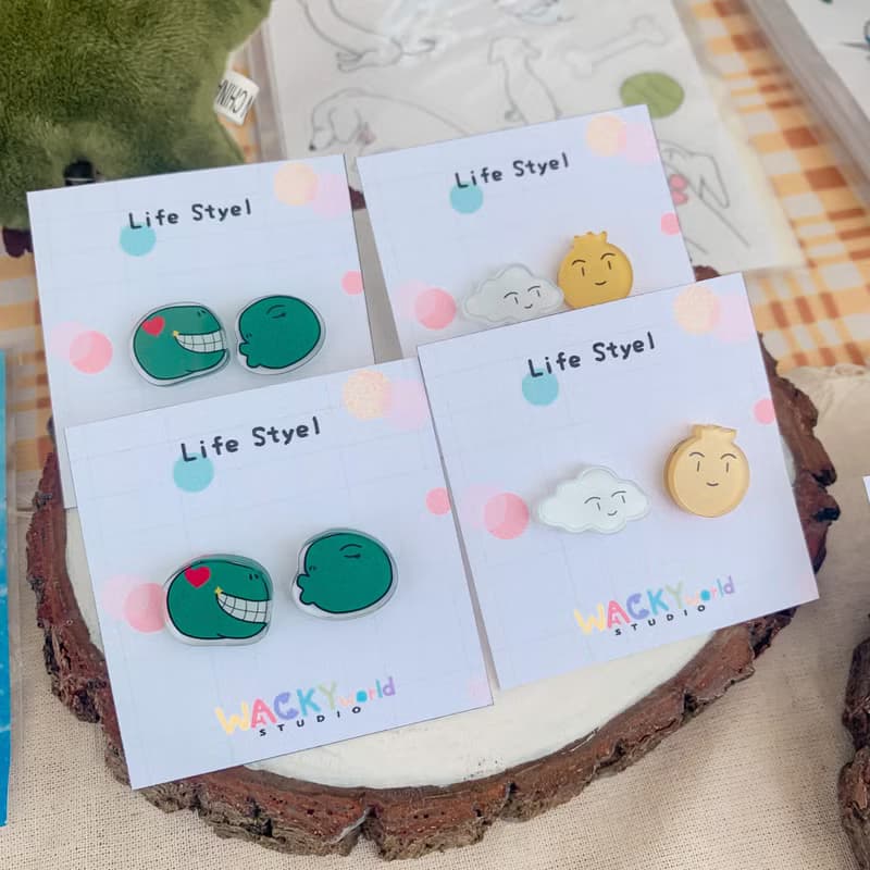 壓克力耳環 耳夾 一對相愛的恐龍