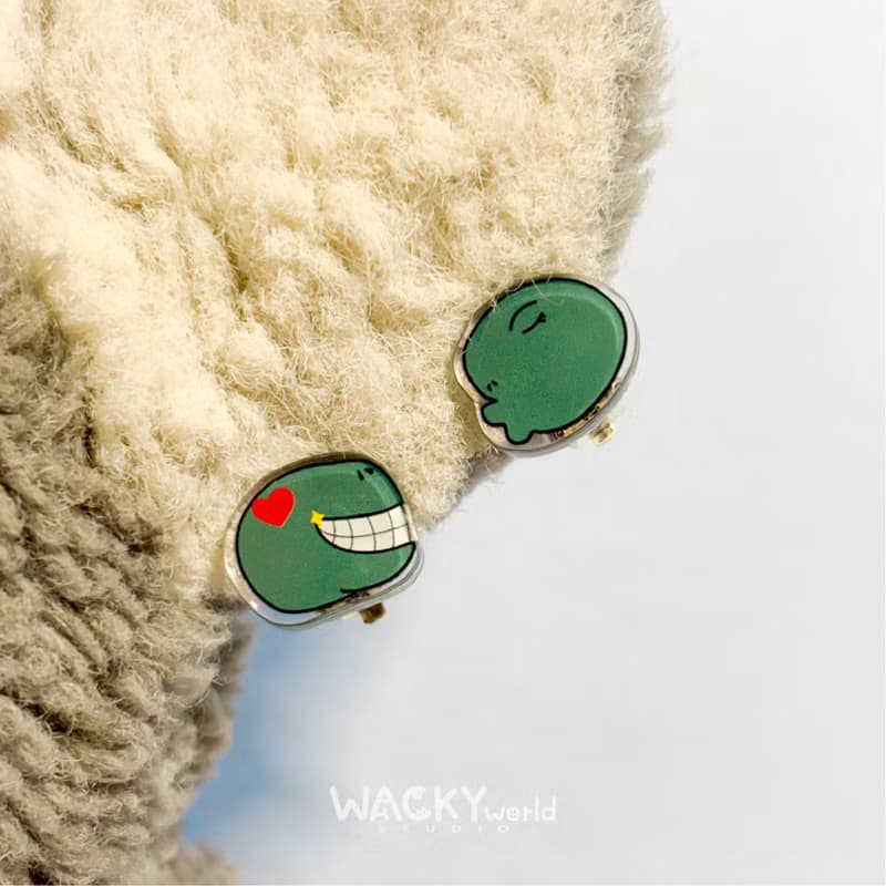 壓克力耳環 耳夾 一對相愛的恐龍