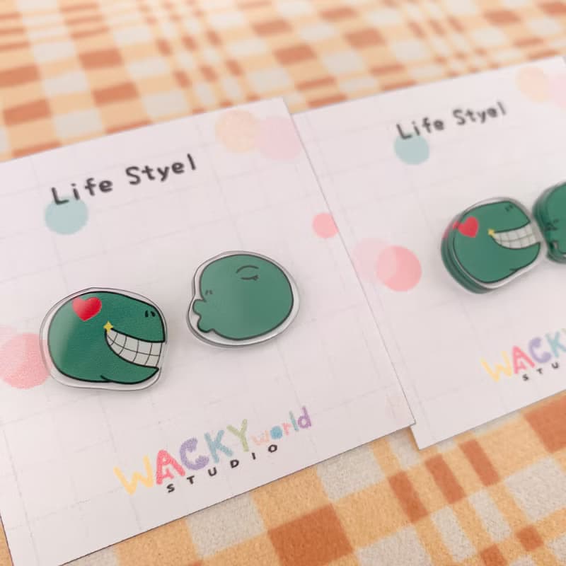 壓克力耳環 耳夾 一對相愛的恐龍