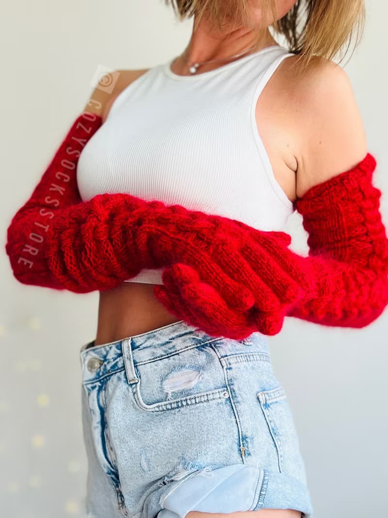 保暖露指手套 長手套男女皆宜 羊毛冬季連指手套 羊駝毛護臂