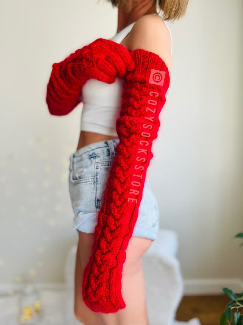 保暖露指手套 長手套男女皆宜 羊毛冬季連指手套 羊駝毛護臂