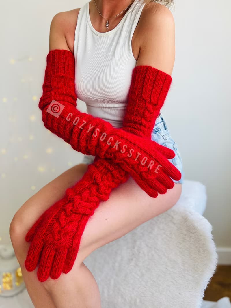 保暖露指手套 長手套男女皆宜 羊毛冬季連指手套 羊駝毛護臂