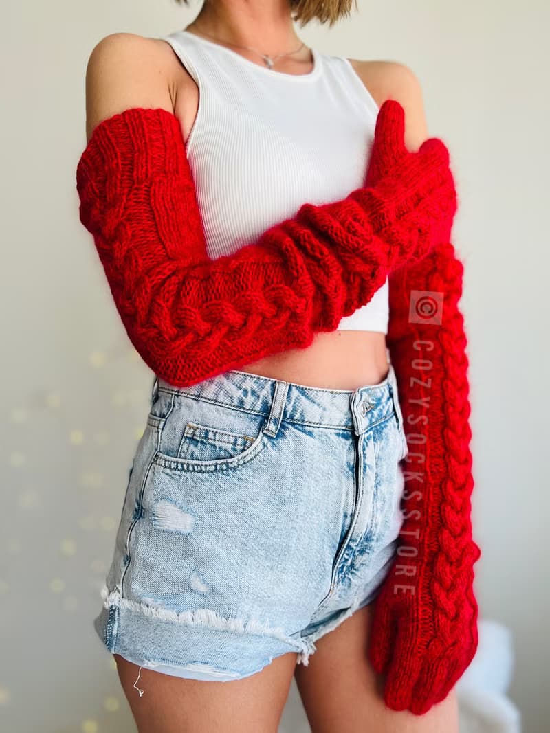 保暖露指手套 長手套男女皆宜 羊毛冬季連指手套 羊駝毛護臂