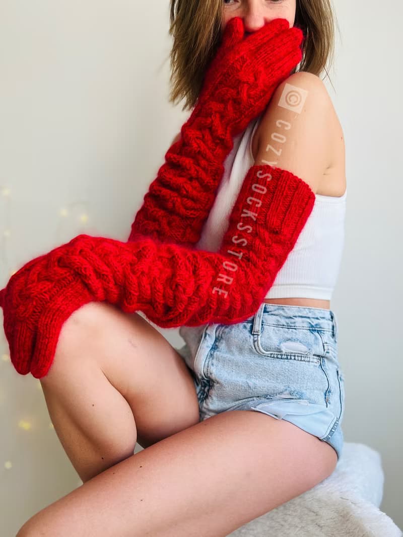 保暖露指手套 長手套男女皆宜 羊毛冬季連指手套 羊駝毛護臂