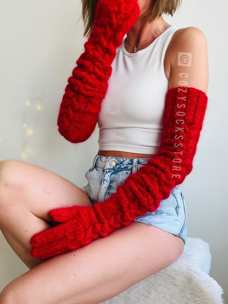 保暖露指手套 長手套男女皆宜 羊毛冬季連指手套 羊駝毛護臂