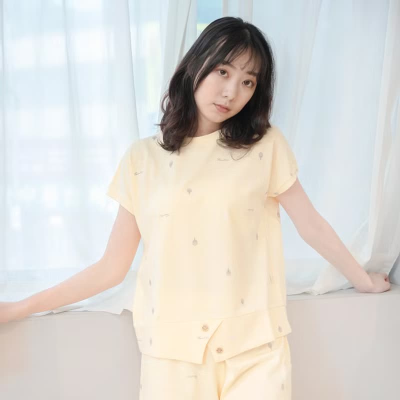 UMORFIL膠原蛋白印花短袖居家服-黃色