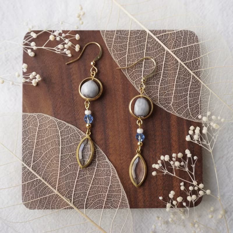 台灣原生植物種子-薏苡-黃銅長耳環